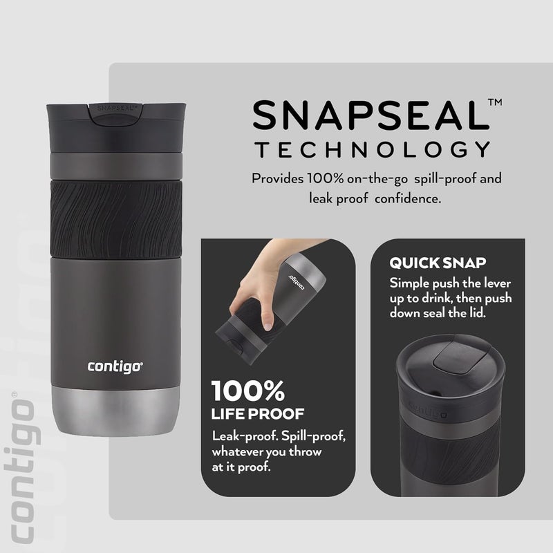 Contigo Snapseal Byron Thermal Mug 470 ml, Stainless Steel Insulated Mug, Vacuum Mug for Cold or Hot Drinks, BPA Free, Leakproof Tumbler - Sake - Image 1