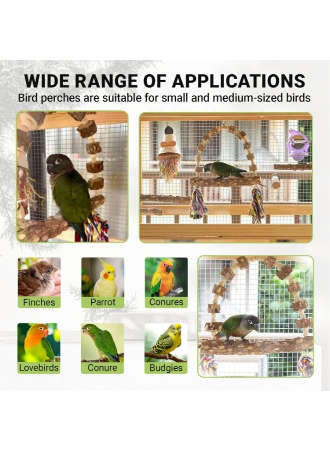 FengSVMA Wood Birds Perch Swing, 1 Pcs Natural Wood Parrot Perch Swing with 2 Pcs Perch Stands, Bird Chewing Toy, Parrot Rope Hanging Toy, Training Stand Holder for Lovebird, Cockatiel, Budgie - Image 5