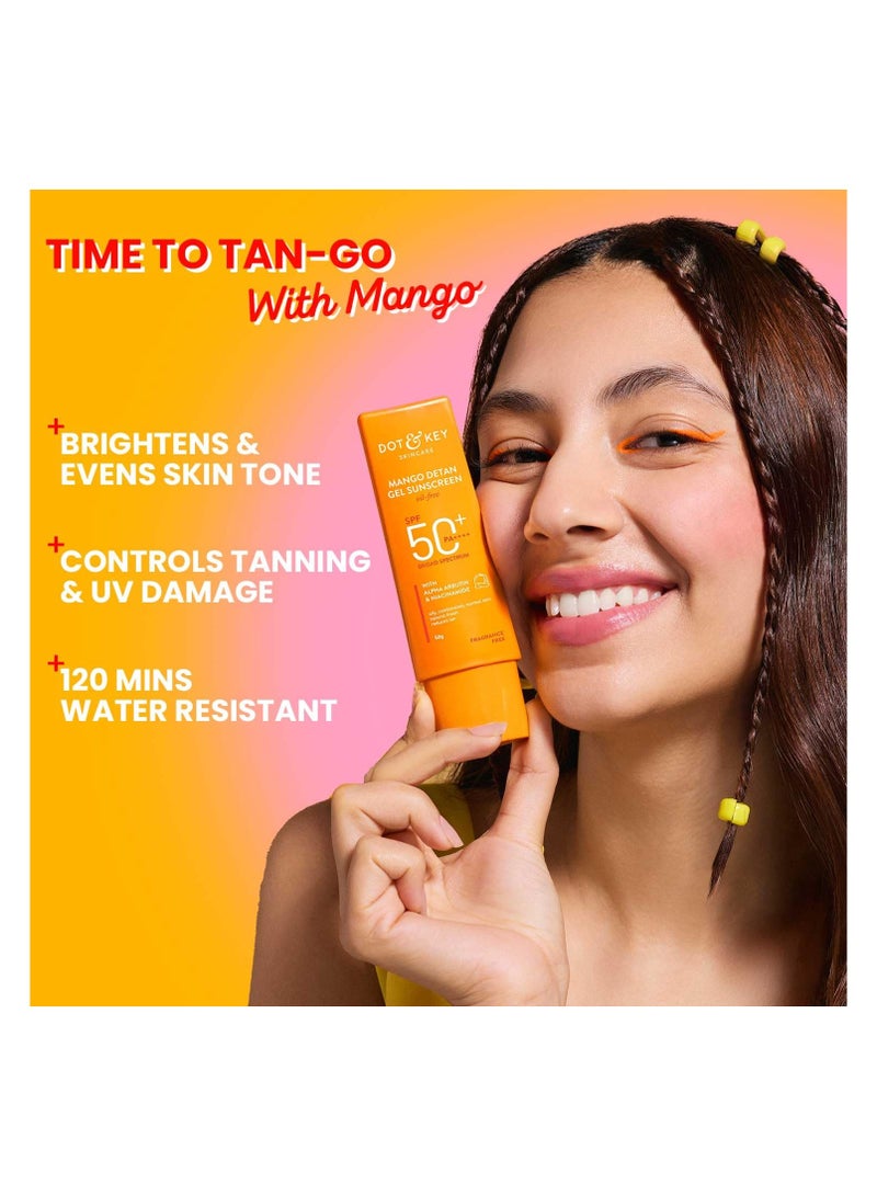 Dot & Key Mango Detan Gel Sunscreen SPF 50+ PA+++ 50g | Oil-Free, With Alpha-Arbutin & Niacinamide | Controls Tanning, Brightens Skin, Ultra-light | Fades Dark Spots, Evens Tone, Water Resistant | All Skin Types - Image 4