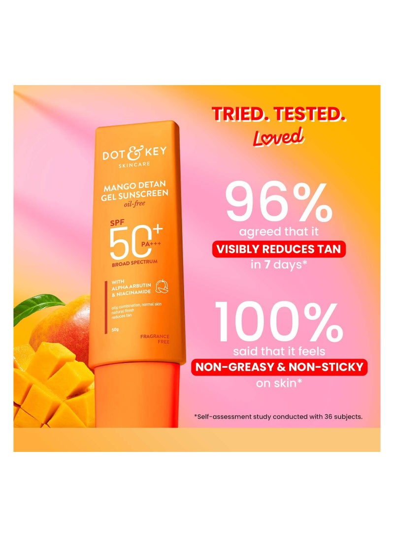 Dot & Key Mango Detan Gel Sunscreen SPF 50+ PA+++ 50g | Oil-Free, With Alpha-Arbutin & Niacinamide | Controls Tanning, Brightens Skin, Ultra-light | Fades Dark Spots, Evens Tone, Water Resistant | All Skin Types - Image 5