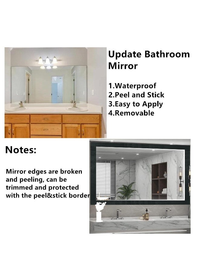 Removable Black Wood Grain Peel and Stick Mirror Frame Waterproof Bathroom Sticker  - Image 4
