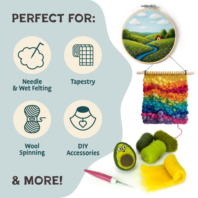 Woolbuddy Wool Roving Kit - 40 Vibrant Corriedale Wool Colors for Wet & Dry Felting â€“ Soft, Carded Core Wool for Beginners & Artists â€“ Premium Felting Supplies - Image 4