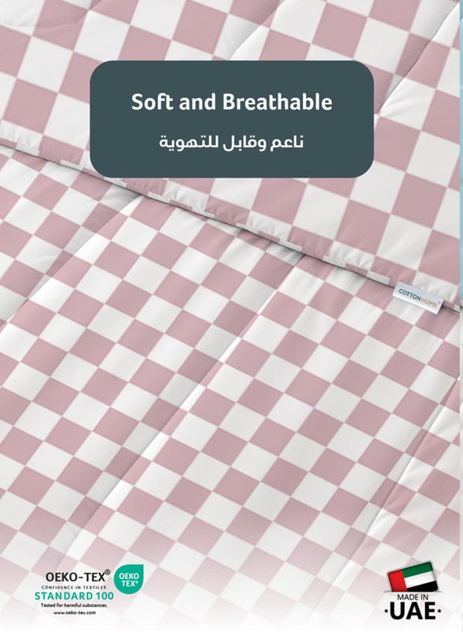 Cotton Home Premium Cotton 4PC Adult Comforter  Set Includes 1PC Comforter 160x220cm ,1 Fitted Sheet  120x200cm, and 2 Pillowsham 50x75+5cm , Blush Bloks - Image 3