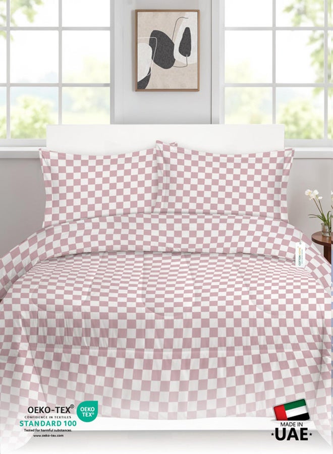 Cotton Home Premium Cotton 4PC Adult Comforter  Set Includes 1PC Comforter 160x220cm ,1 Fitted Sheet  120x200cm, and 2 Pillowsham 50x75+5cm , Blush Bloks - Image 5
