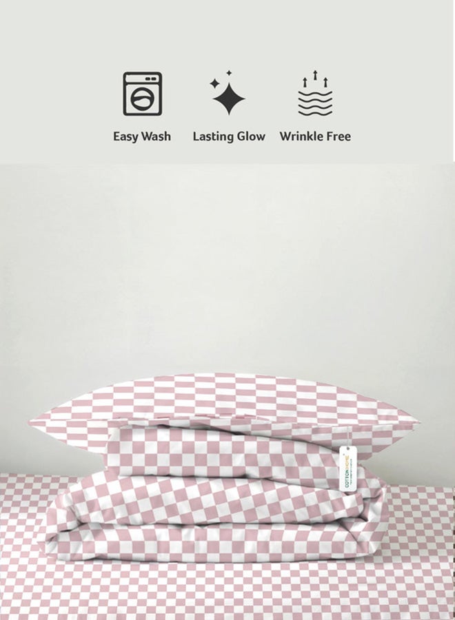 Cotton Home Premium Cotton 4PC Adult Comforter  Set Includes 1PC Comforter 160x220cm ,1 Fitted Sheet  120x200cm, and 2 Pillowsham 50x75+5cm , Blush Bloks - Image 4