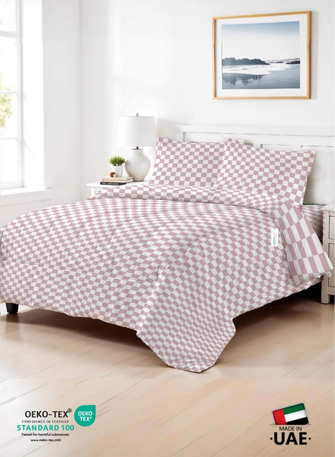 Cotton Home Premium Cotton 4PC Adult Comforter  Set Includes 1PC Comforter 160x220cm ,1 Fitted Sheet  120x200cm, and 2 Pillowsham 50x75+5cm , Blush Bloks - Image 1