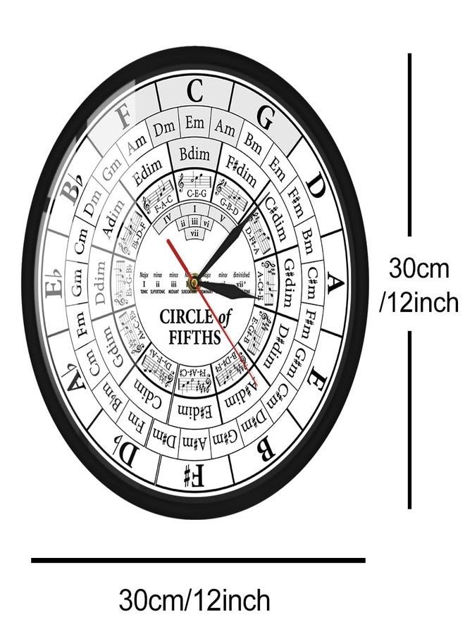 Timethink Circle of Fifths Metal Frame Wall Clock, Quiet Sweep Quartz Modern Hanging Wall Watch Musician Harmony Theory Music Study Wall Clock for Musician Composer Teaching Aid Living Room School - Image 2