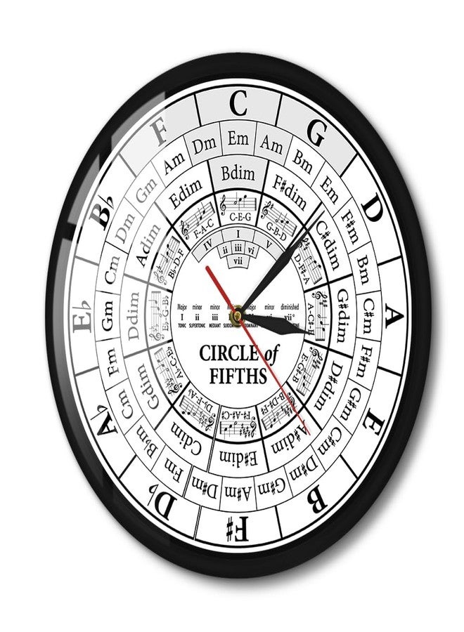 Timethink Circle of Fifths Metal Frame Wall Clock, Quiet Sweep Quartz Modern Hanging Wall Watch Musician Harmony Theory Music Study Wall Clock for Musician Composer Teaching Aid Living Room School - Image 1