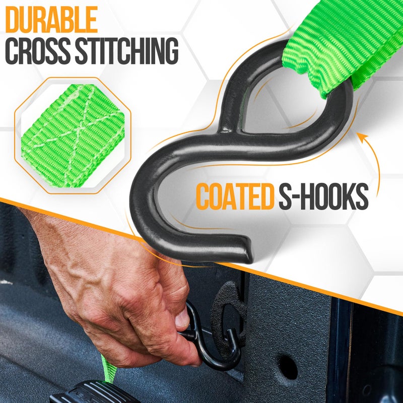 FORTEM Ratchet Straps, Tie Down Strap Set 1650lb Break Strength, 4 Pack 15ft x 1in, 4 Soft Loops, Moving Straps Tie Downs, Cargo Cam Buckles for Trucks, Carry Bag, for Men - Image 3