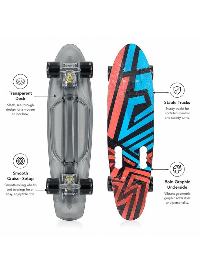 DEXO 22” Mini Cruiser Skateboard with LED Wheels – Complete Penny Board with ABEC-7 Bearings, Aluminium Trucks & T-Tool for Kids, Teens & Adults (Max Load 220 lbs) - Image 2
