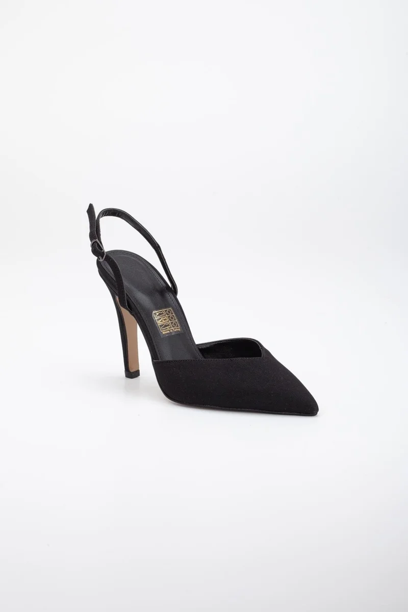 Dilimler Ayakkabı Slices Shoes V Faced Satin Heel Helmet Black Women's Thin Heeled Shoes