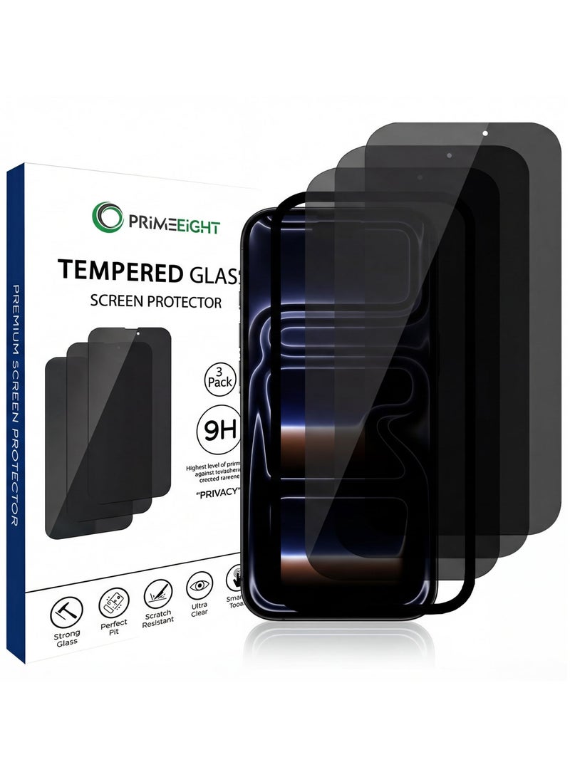 برايميت [3 PACK] iPhone 17 Pro Max Privacy Screen Protector 6.9 Inch Display Ultra Thin 9H Hardness Tempered Glass Easy to Install HD Privacy Screen - Image 1