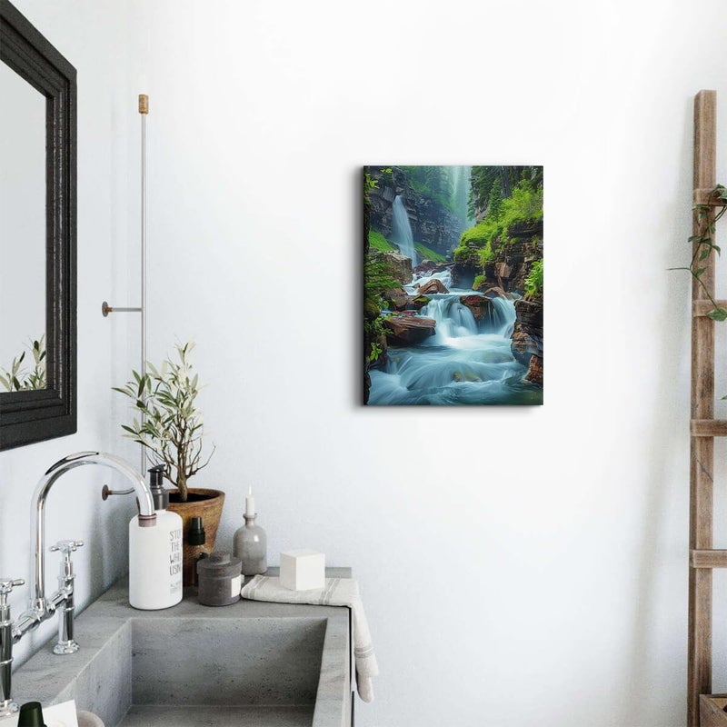 AREBOLO Waterfall Canvas Wall Art Nature Forest Pictures Zen Wall Decor Bathroom Decor Virginia Falls Landscape Poster Prints Tropical Mountain Scenery Painting Artwork Spa Living Room Home Decorations 12x16â€ - Image 2