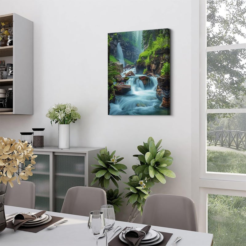 AREBOLO Waterfall Canvas Wall Art Nature Forest Pictures Zen Wall Decor Bathroom Decor Virginia Falls Landscape Poster Prints Tropical Mountain Scenery Painting Artwork Spa Living Room Home Decorations 12x16â€ - Image 3