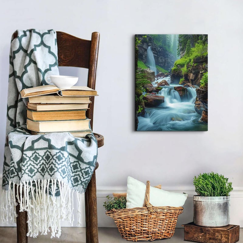 AREBOLO Waterfall Canvas Wall Art Nature Forest Pictures Zen Wall Decor Bathroom Decor Virginia Falls Landscape Poster Prints Tropical Mountain Scenery Painting Artwork Spa Living Room Home Decorations 12x16â€ - Image 5