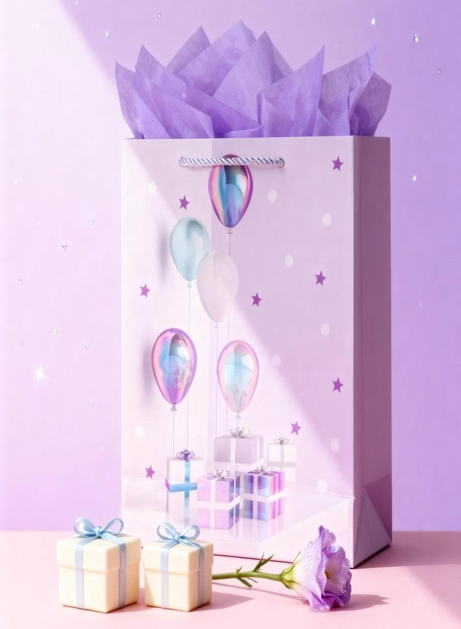 GFInYHM 13” Birthday Gift Bag with Handle and Tissue Paper, Gift Bag for Boys, Girls, Women and Men’s Birthday Party, Baby Shower, Christmas Party Supplies (Purple - Image 3
