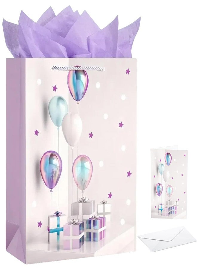 GFInYHM 13” Birthday Gift Bag with Handle and Tissue Paper, Gift Bag for Boys, Girls, Women and Men’s Birthday Party, Baby Shower, Christmas Party Supplies (Purple - Image 1