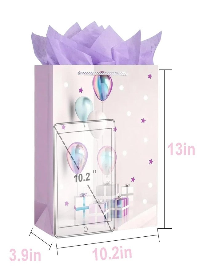 GFInYHM 13” Birthday Gift Bag with Handle and Tissue Paper, Gift Bag for Boys, Girls, Women and Men’s Birthday Party, Baby Shower, Christmas Party Supplies (Purple - Image 4