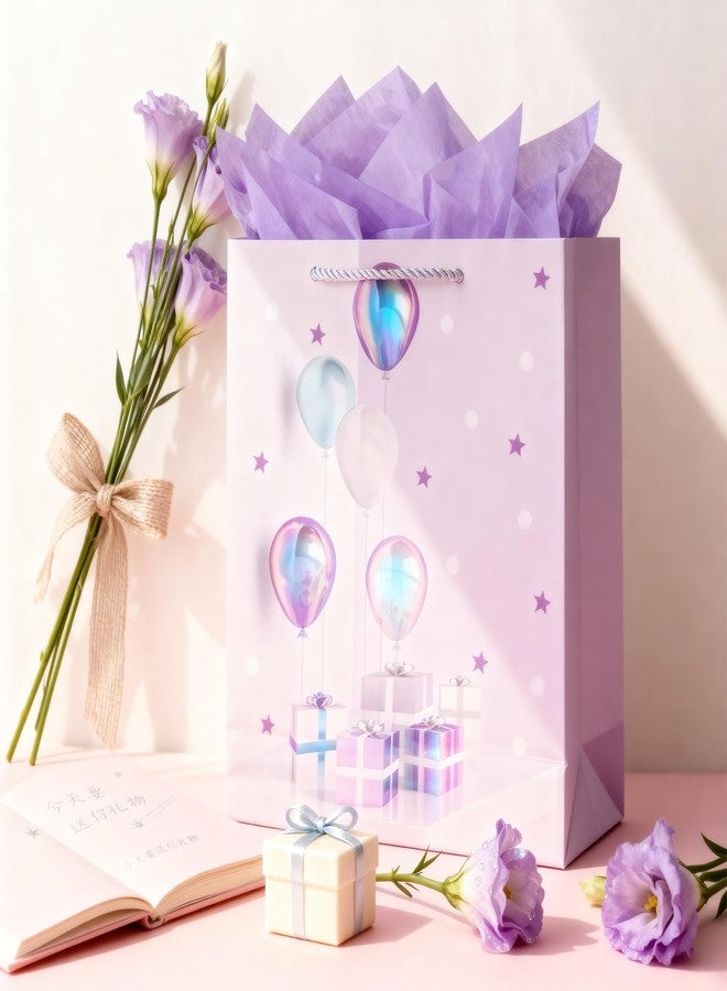 GFInYHM 13” Birthday Gift Bag with Handle and Tissue Paper, Gift Bag for Boys, Girls, Women and Men’s Birthday Party, Baby Shower, Christmas Party Supplies (Purple - Image 5