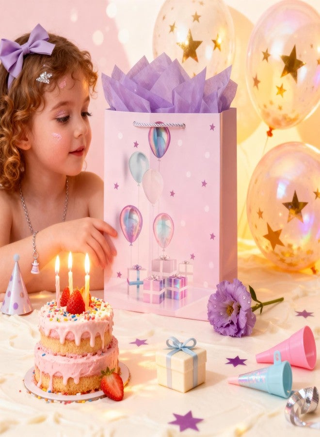 GFInYHM 13” Birthday Gift Bag with Handle and Tissue Paper, Gift Bag for Boys, Girls, Women and Men’s Birthday Party, Baby Shower, Christmas Party Supplies (Purple - Image 2