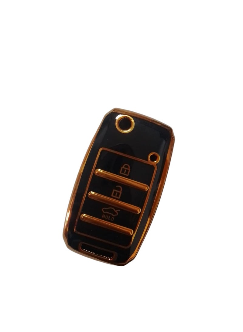 غطاء مفتاح سيارة كيا ، 3 أزرار ، ذهبي / فضي ، مادة TPU