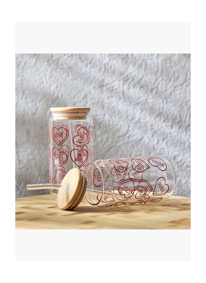 Home Box Zen Borosilicate 4-Piece Valentine Mason Jar with Straw Set -  - Image 5