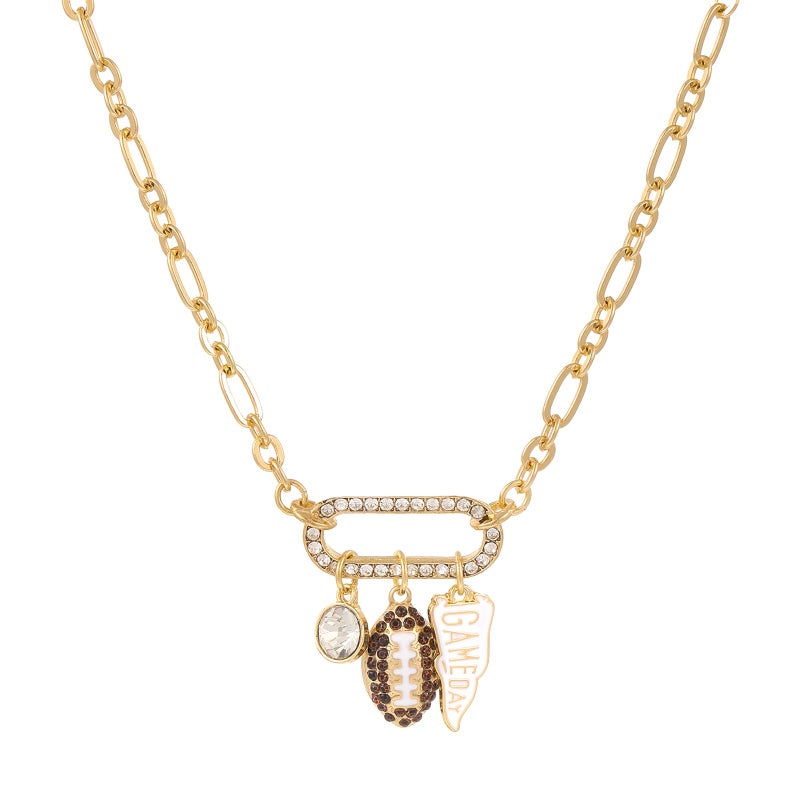 Madison Tyler Football Pendant Necklace for Women | Sport Gold Plated Adjustable Chain Necklace | Game Day Football Flag Charm Necklace Jewelry for Fans - Image 1