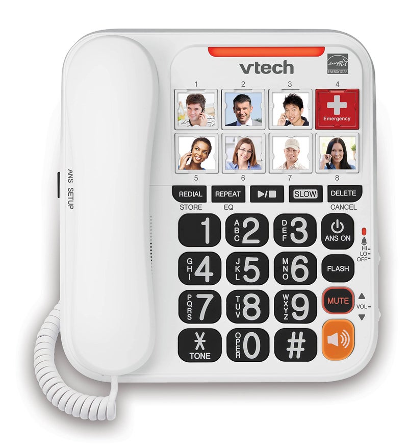 VTECH SN1127 Amplified Corded Answering System. 8 Photo Speed Dial, 90dB Ringer Volume, Big High-Contrast buttons, Audio Booster(+40db), Visual Ringer. Perfect for Seniors, Visually & Hearing Impaired - Image 1