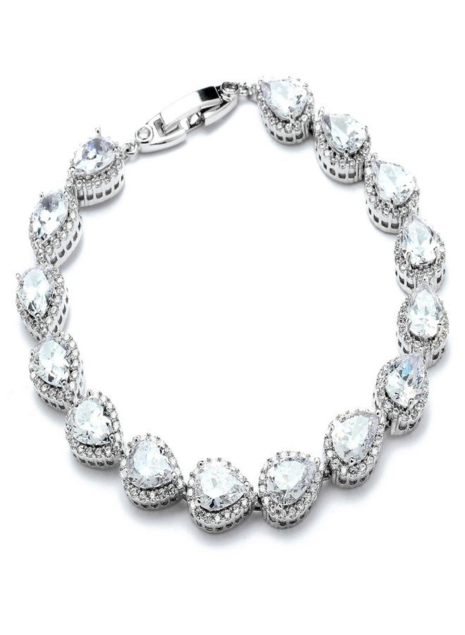 Mariell 6 1/2" CZ Wedding Bridal Tennis Bracelet with Pear-Shaped Halos - Petite Size for Smaller Wrist - Image 1