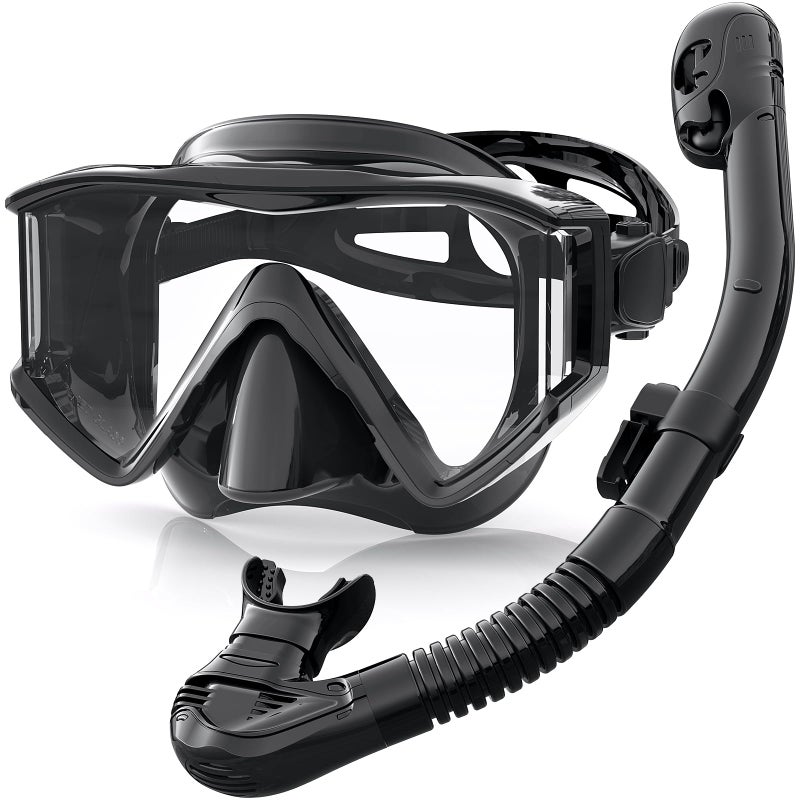 Greatever Snorkel Set Pano 3 Window Snorkel Mask Adult, Panoramic Wide View, Anti-Fog Scuba Diving Mask, Anti-Leak Snorkel Goggles Dry Top Snorkel, Professional Snorkeling Gear for Adults - Image 1