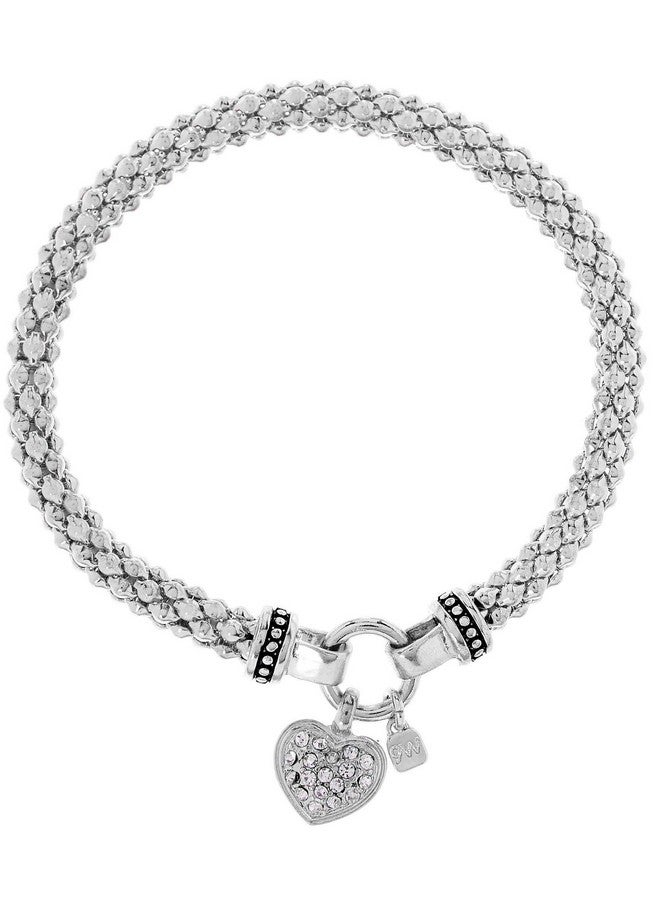 ناين ويست سوار نسائي من NINE WEST بتصميم قلب مرصع بالكريستال الفضي - Image 1