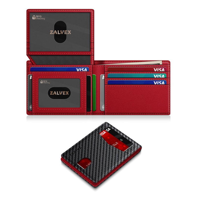 ZALVEX Wallet for Men Slim RFID Blocking Leather Credit Card Holder Wallet for 14 Cards, Bifold Minimalist Thin Wallet with 2 ID Windows & Cash Slot, Front Pockt Carteras Para Hombres, Birthday Gifts for Men - Image 1