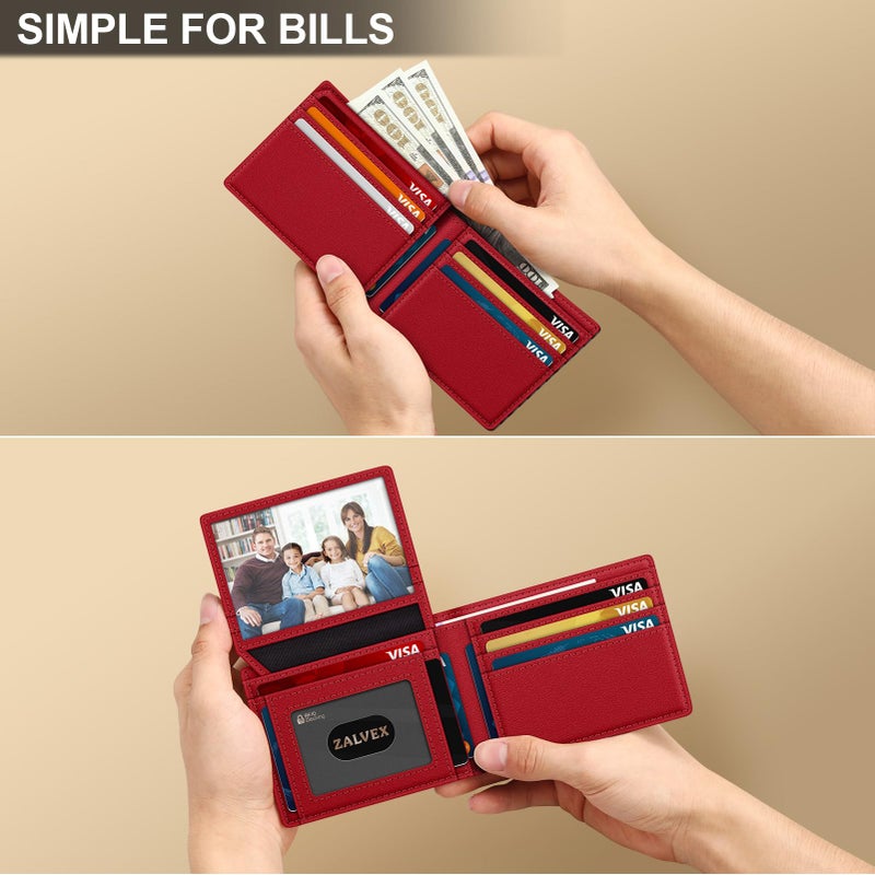 ZALVEX Wallet for Men Slim RFID Blocking Leather Credit Card Holder Wallet for 14 Cards, Bifold Minimalist Thin Wallet with 2 ID Windows & Cash Slot, Front Pockt Carteras Para Hombres, Birthday Gifts for Men - Image 5
