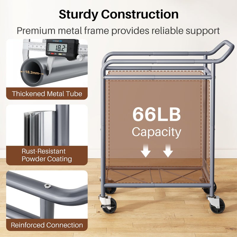 Branwick Laundry Basket with Wheels,114L Large Rolling Laundry Hamper, Heavy-Duty Laundry Cart Sturdy Metal Frame with Handle, Minimizes Bending Easy Access Clothing for Bedroom, Bathroom, Laundry Room (Beige) - Image 5