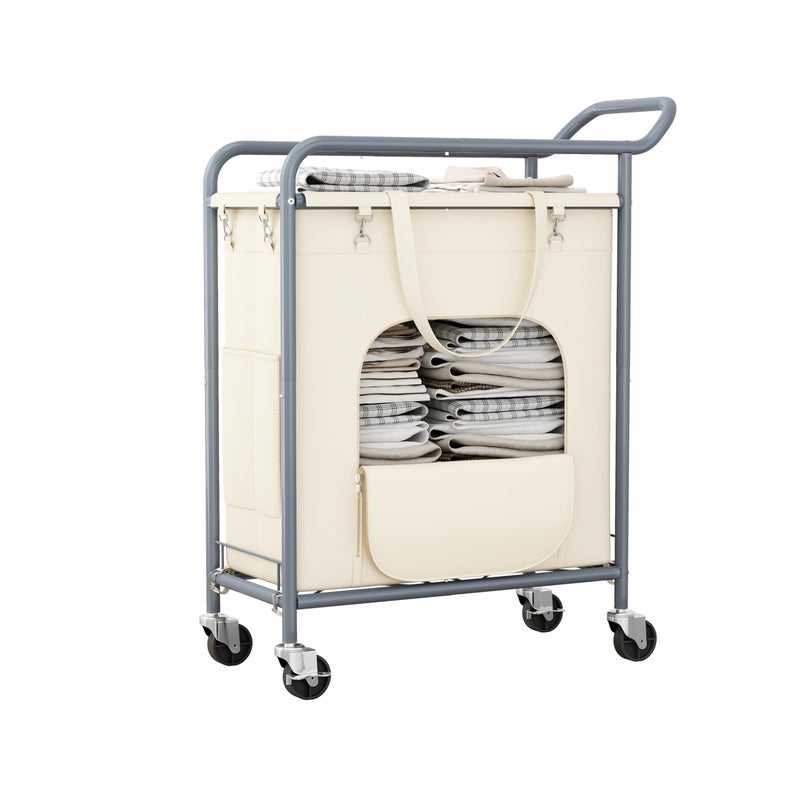 Branwick Laundry Basket with Wheels,114L Large Rolling Laundry Hamper, Heavy-Duty Laundry Cart Sturdy Metal Frame with Handle, Minimizes Bending Easy Access Clothing for Bedroom, Bathroom, Laundry Room (Beige) - Image 1