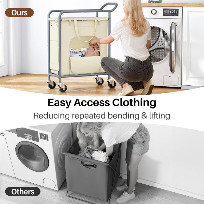 Branwick Laundry Basket with Wheels,114L Large Rolling Laundry Hamper, Heavy-Duty Laundry Cart Sturdy Metal Frame with Handle, Minimizes Bending Easy Access Clothing for Bedroom, Bathroom, Laundry Room (Beige) - Image 3