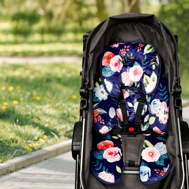 Jundetye Infant Car Seat Insert, 2 in 1 Baby Head and Body Support for Car Seat, Soft Plush Newborn Carseat Cushion for Stroller Bouncer, Blue Floral - Image 5
