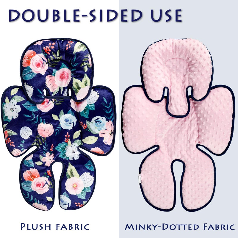 Jundetye Infant Car Seat Insert, 2 in 1 Baby Head and Body Support for Car Seat, Soft Plush Newborn Carseat Cushion for Stroller Bouncer, Blue Floral - Image 3