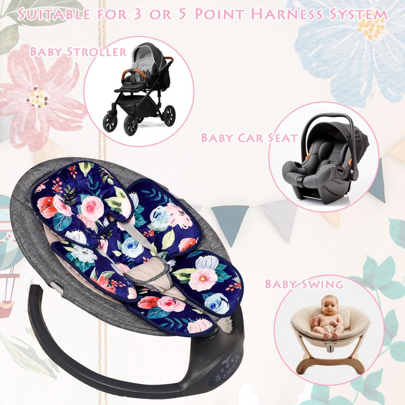 Jundetye Infant Car Seat Insert, 2 in 1 Baby Head and Body Support for Car Seat, Soft Plush Newborn Carseat Cushion for Stroller Bouncer, Blue Floral - Image 4