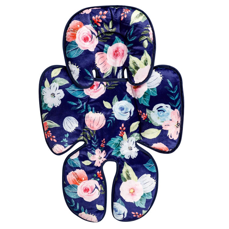 Jundetye Infant Car Seat Insert, 2 in 1 Baby Head and Body Support for Car Seat, Soft Plush Newborn Carseat Cushion for Stroller Bouncer, Blue Floral - Image 1