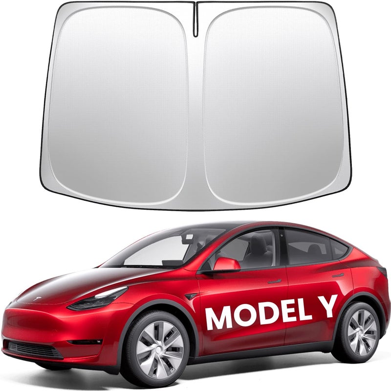 REEVAA 2025 Upgrade Tesla Model Y (2019-2026 Juniper) Windshield Sun Shade [99% Sun Protection for Ultimate Interior Protection] Keep Cool, Foldable Sunshade Car Accessories with Storage Bag - Image 1