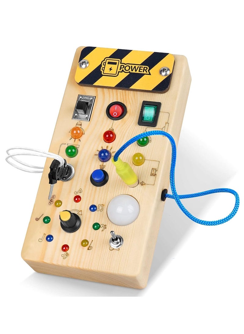 رات سو لوح نشط خشبي للأطفال مونتيسوري مع 8 مفاتيح تحكم في الأنوار LED - ألعاب حسية للأطفال. - Image 1