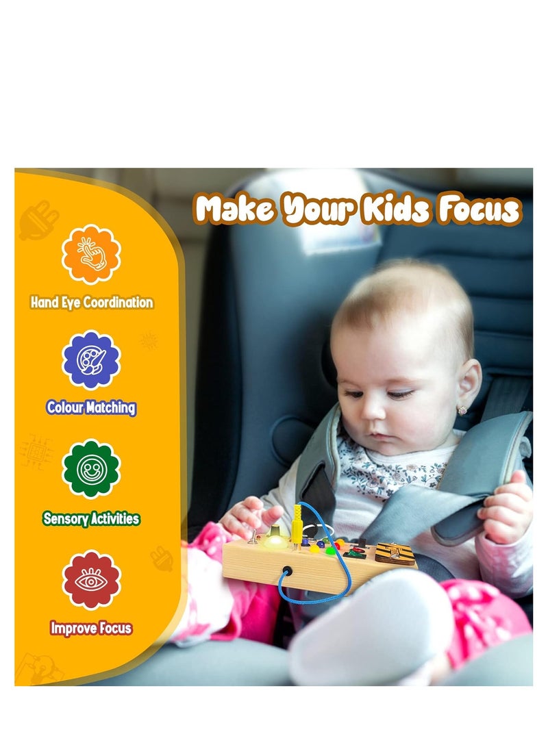 رات سو لوح نشط خشبي للأطفال مونتيسوري مع 8 مفاتيح تحكم في الأنوار LED - ألعاب حسية للأطفال. - Image 5