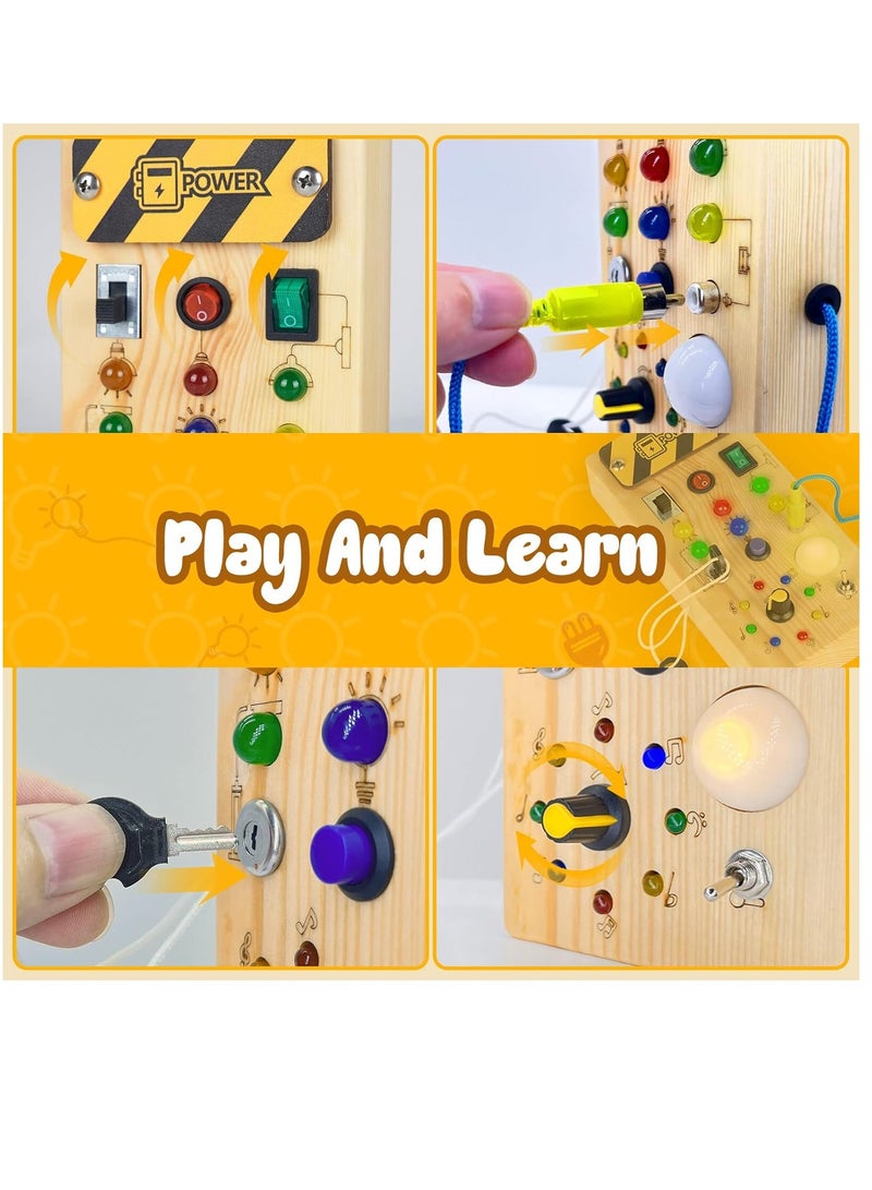 رات سو لوح نشط خشبي للأطفال مونتيسوري مع 8 مفاتيح تحكم في الأنوار LED - ألعاب حسية للأطفال. - Image 3