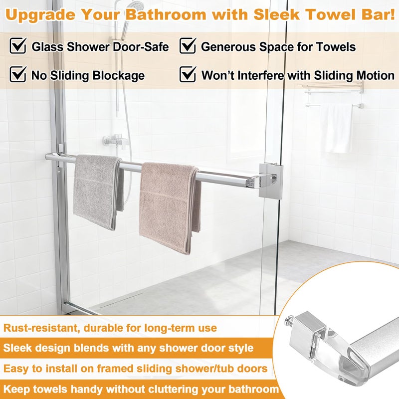 BigHead Glass Shower Door Towel Bar 25" Bright Chrome Compatible with Alumax Basco Sliding Shower Door Handle Replacement with Silver Transparent Brackets,Fits Framed Shower/Tub Enclosure Doors Up to 26" Wide - Image 4