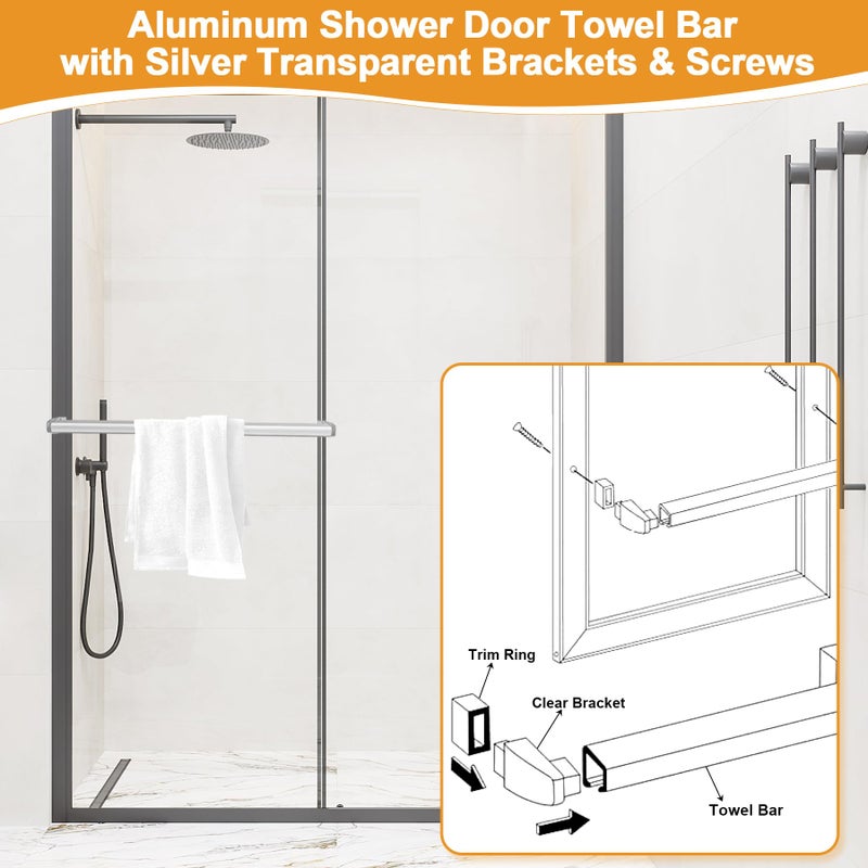 BigHead Glass Shower Door Towel Bar 25" Bright Chrome Compatible with Alumax Basco Sliding Shower Door Handle Replacement with Silver Transparent Brackets,Fits Framed Shower/Tub Enclosure Doors Up to 26" Wide - Image 5