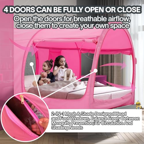 LEEDOR Bed Tent Dream Tents Bed Canopy Shelter Cabin Indoor Privacy Warm Breathable Pop Up Full Size for Kids and Adult Patent Pending Pink(Mattress Not Included) - Image 5