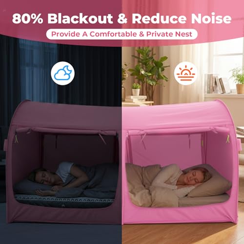 LEEDOR Bed Tent Dream Tents Bed Canopy Shelter Cabin Indoor Privacy Warm Breathable Pop Up Full Size for Kids and Adult Patent Pending Pink(Mattress Not Included) - Image 3