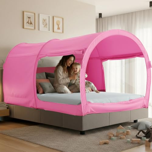 LEEDOR Bed Tent Dream Tents Bed Canopy Shelter Cabin Indoor Privacy Warm Breathable Pop Up Full Size for Kids and Adult Patent Pending Pink(Mattress Not Included) - Image 1