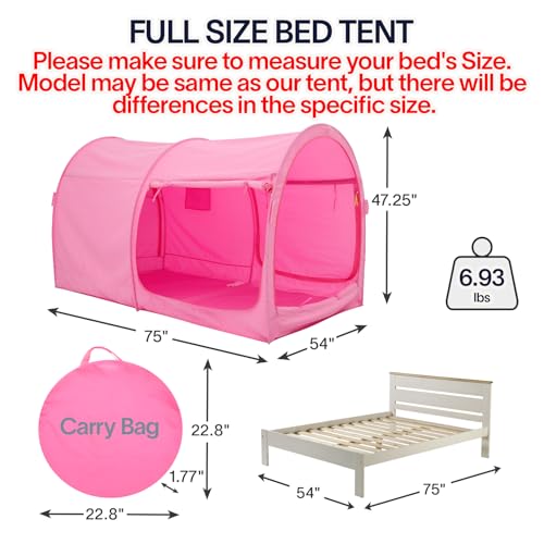 LEEDOR Bed Tent Dream Tents Bed Canopy Shelter Cabin Indoor Privacy Warm Breathable Pop Up Full Size for Kids and Adult Patent Pending Pink(Mattress Not Included) - Image 2